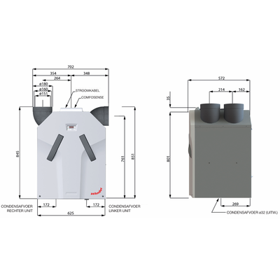 ComfoAir Standard maatvoering