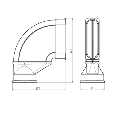 Ubbink AE45SC DBOX koppelstuk bocht Ø55x140mm technische tekening