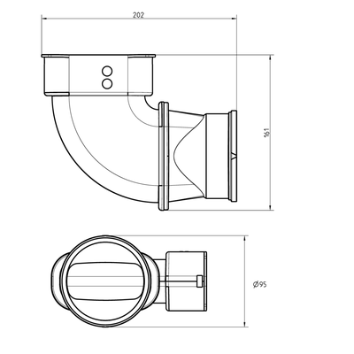 Technische afbeelding Ubbink AE35SC DBOX koppelstuk bocht Ø50x100mm
