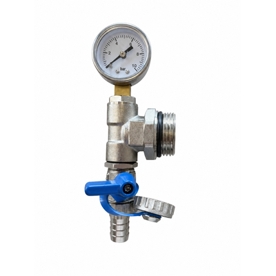123installatieshop RVS verdeler aansluitstuk 1'' - inclusief manometer en vulpunt - blauw 